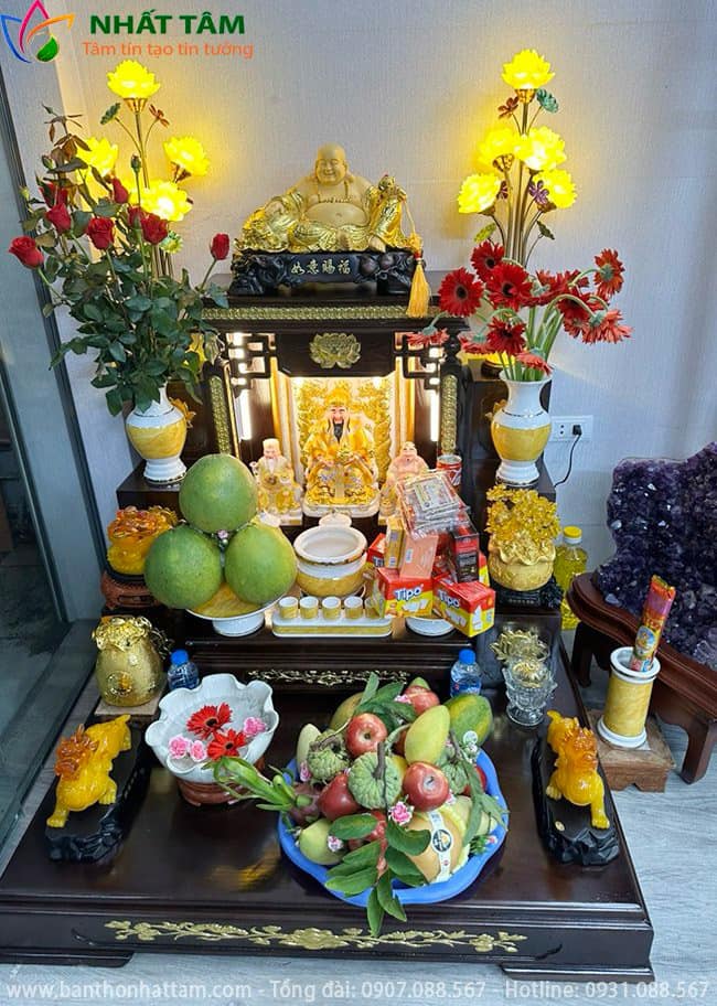 Combo bàn thờ thần tài ông địa gỗ Sồi
